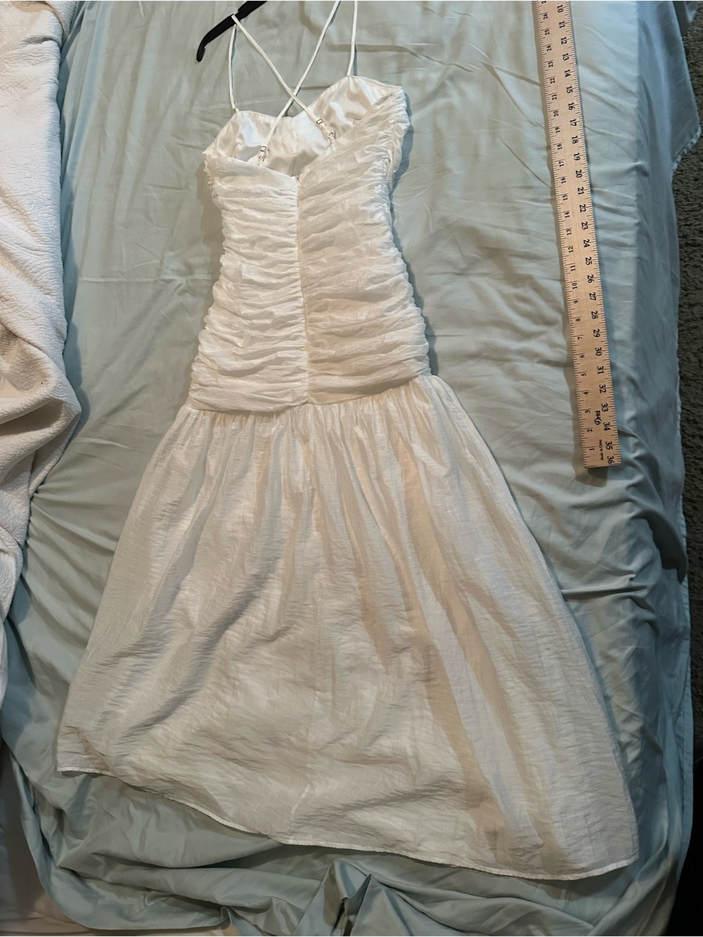 Lulus Dream Elegance Drop Waist White Ruched Midi Dress Rosette Small - Picture 4 of 10